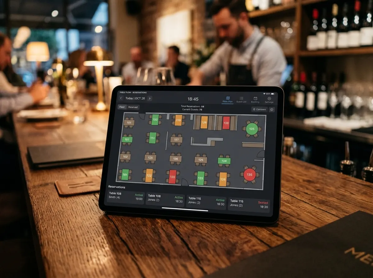 A café floor during evening service